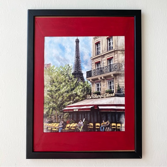 Charming Springtime PARIS FRAMED Wall Art Print Cafe Le Champ de Mars Travel - Picture 1 of 4